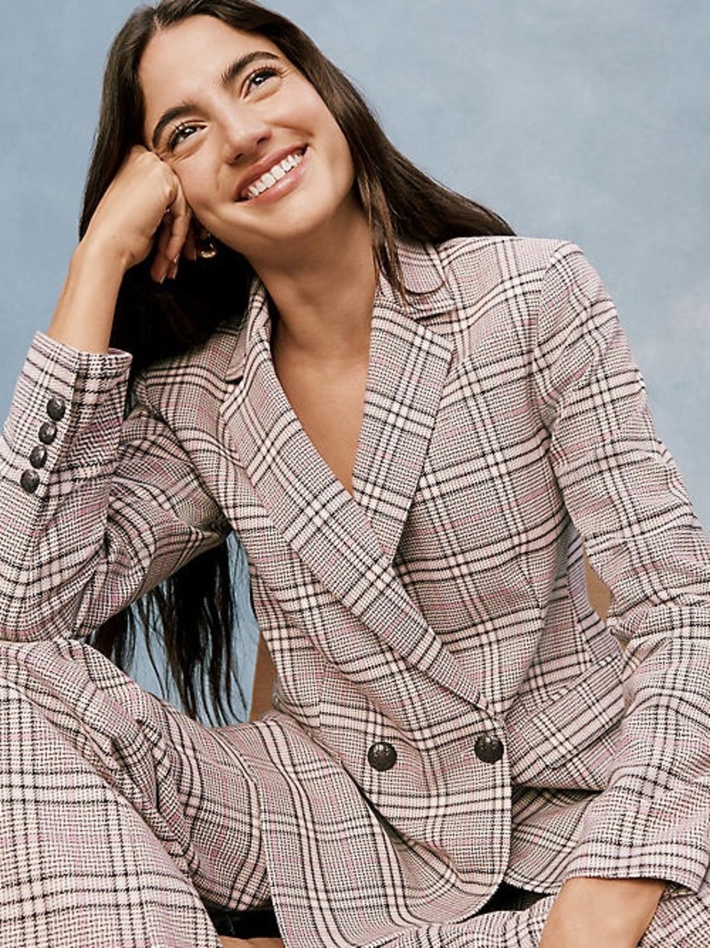 ANN TAYLOR NWT 12P Crosby Double Breasted Blazer in Plaid • Pale Sandalwood